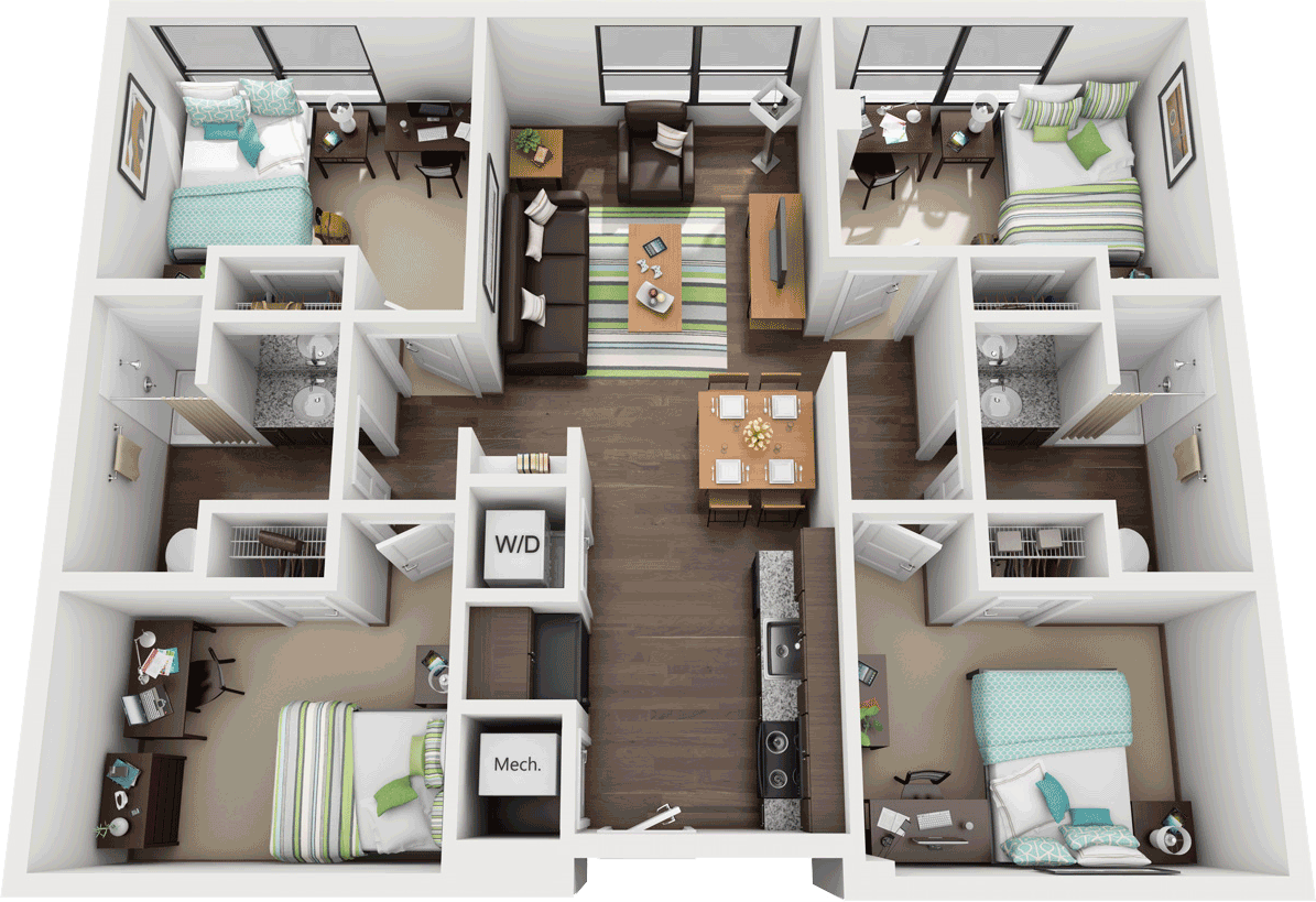 FourBedroom Student Spaces Near GSU One 12 Apartments