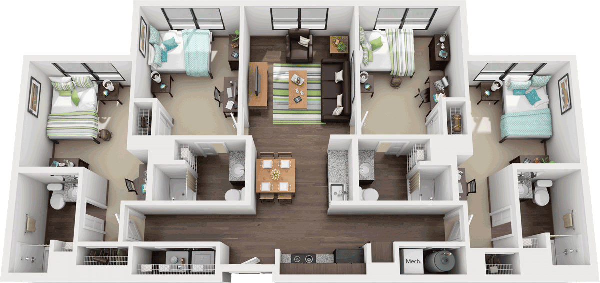 Four-Bedroom Student Spaces Near GSU | One 12 Apartments